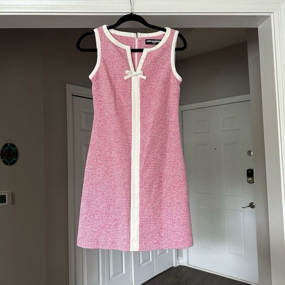 KARL LAGERFELD PARIS Textured Knit Mini Dress Pink White Size 2 - Picture 1 of 10
